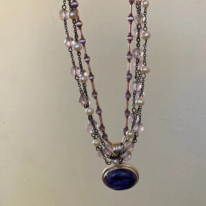 Beautiful set of vintage glass beads & sterling purple amethyst pendant.